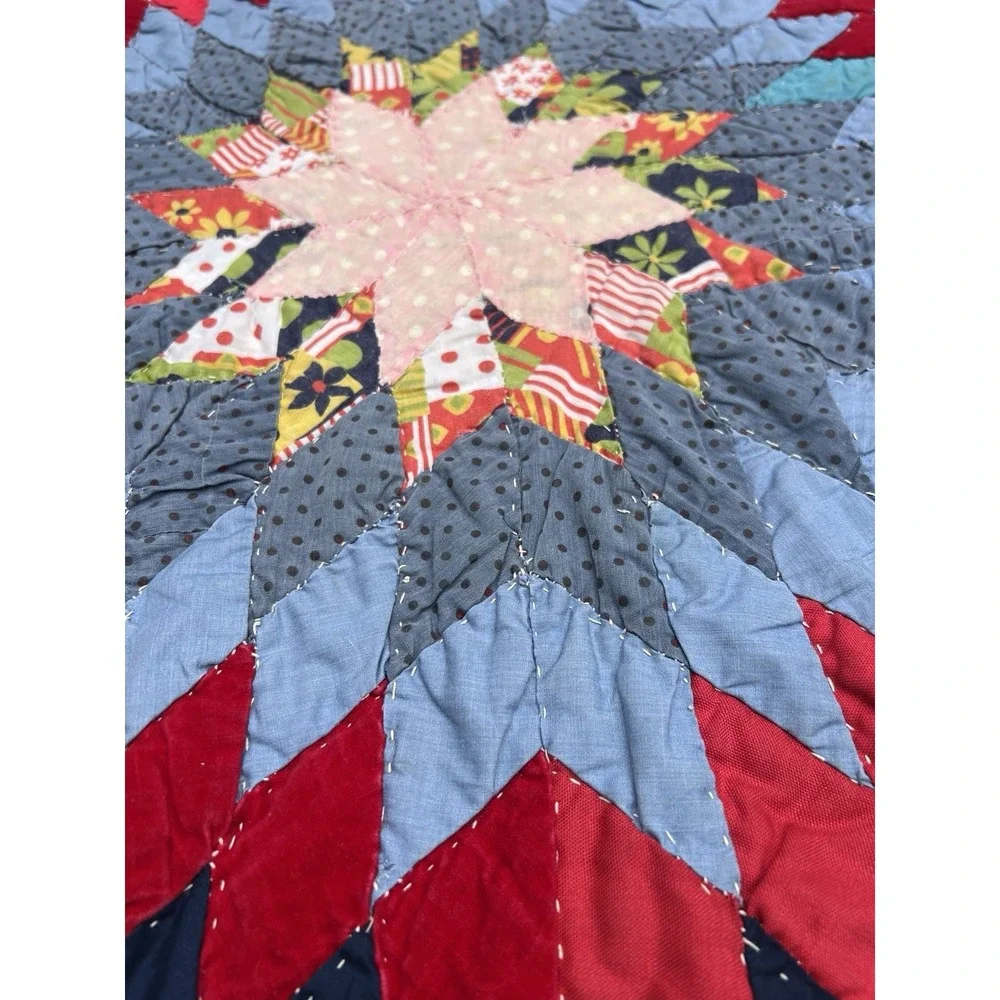 Antique Lone Star Quilt Nice Early Fabrics 70x81 Scrappy As‎ Is